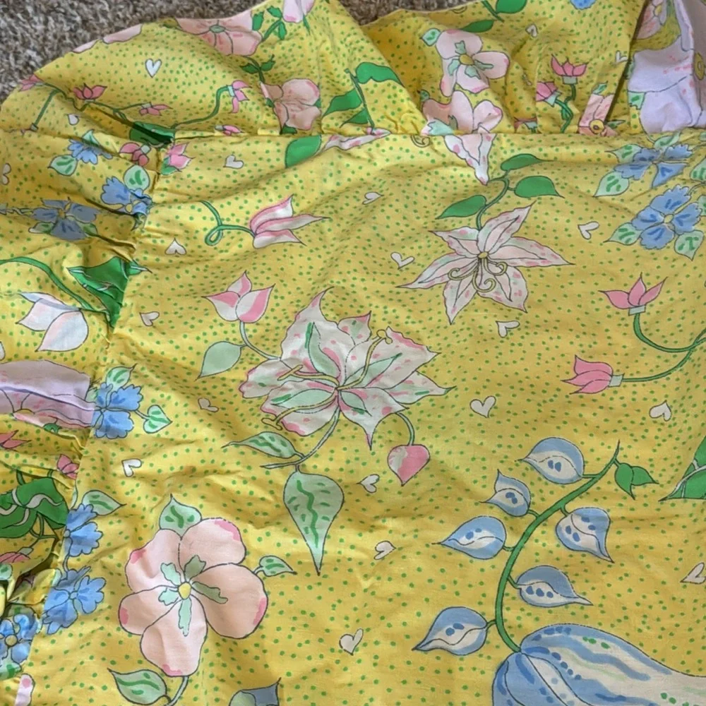 Vintage 70’s Yellow Floral Heart Polka Dot Twin Sheet Set Barbara Brody Martex - Picture 4 of 12